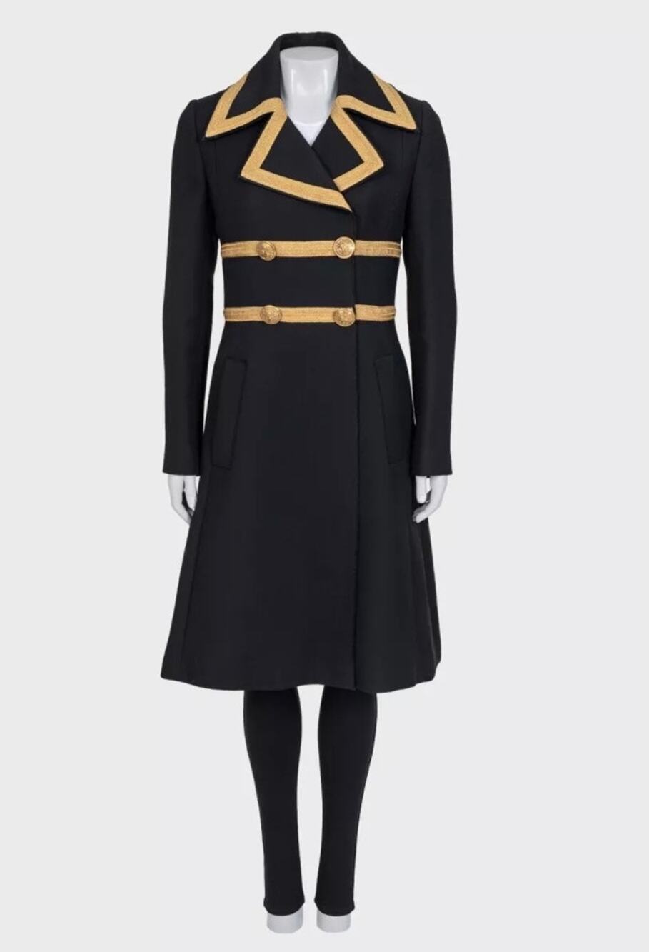 Dolce & Gabbana Black Virgin Wool Fitted Long Coat Sz.42